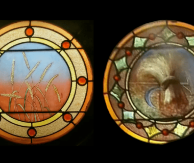 Two of the windows depicting wheat at First Methodist Church in Baraboo, WI